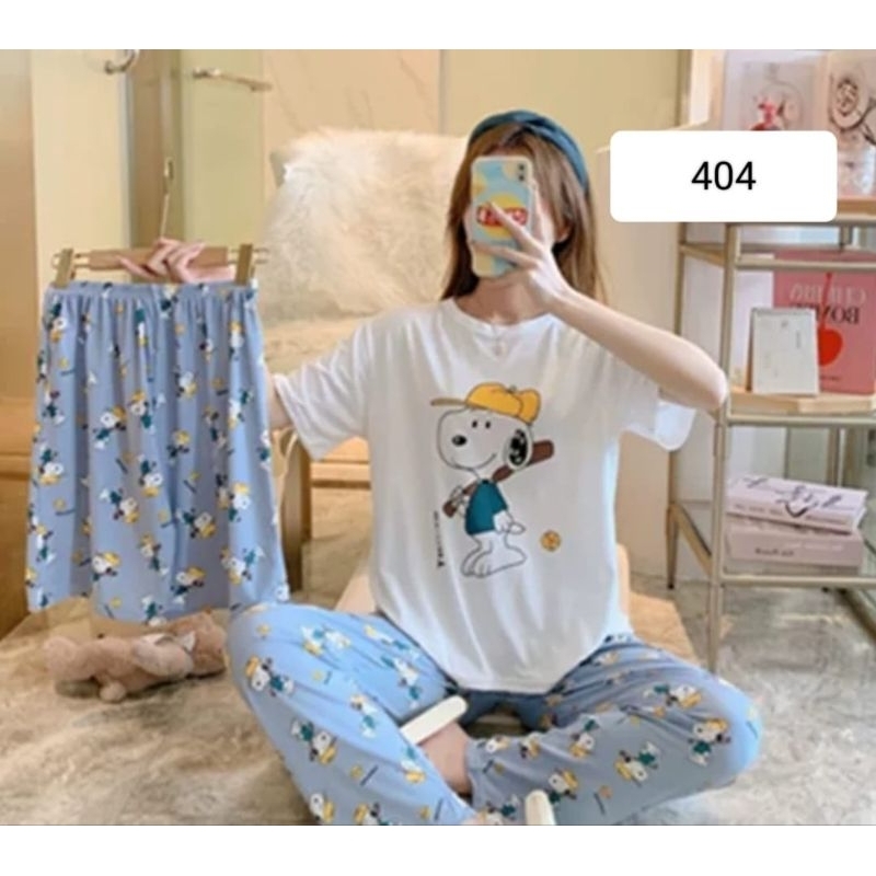 Piyama 3 in 1 dewasa import | baju tidur import lengan pendek | baju tidur 3 in 1