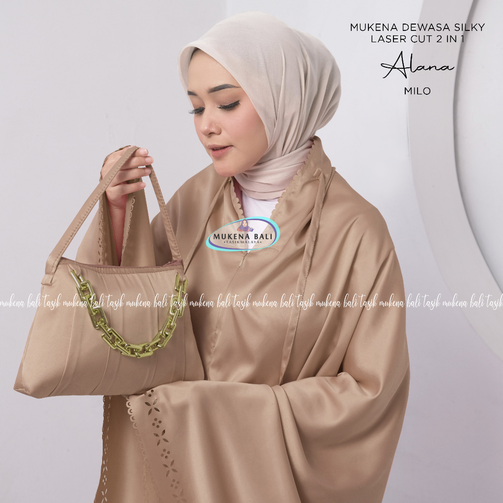 MUKENA BALI TASIK - MUKENA DEWASA SILKY LASER CUT 2 IN 1 POLOS ALANA