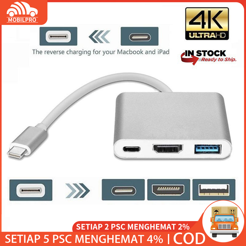 Converter Konektor USB Type C to 3 in 1 HDMI Converter USB 3.0 Type C