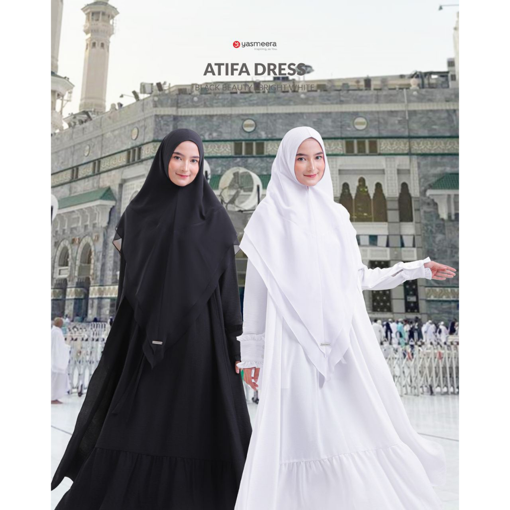 YASMEERA ATIFA - Dress Wanita Warna Putih dan Hitam Bisa buat Umroh