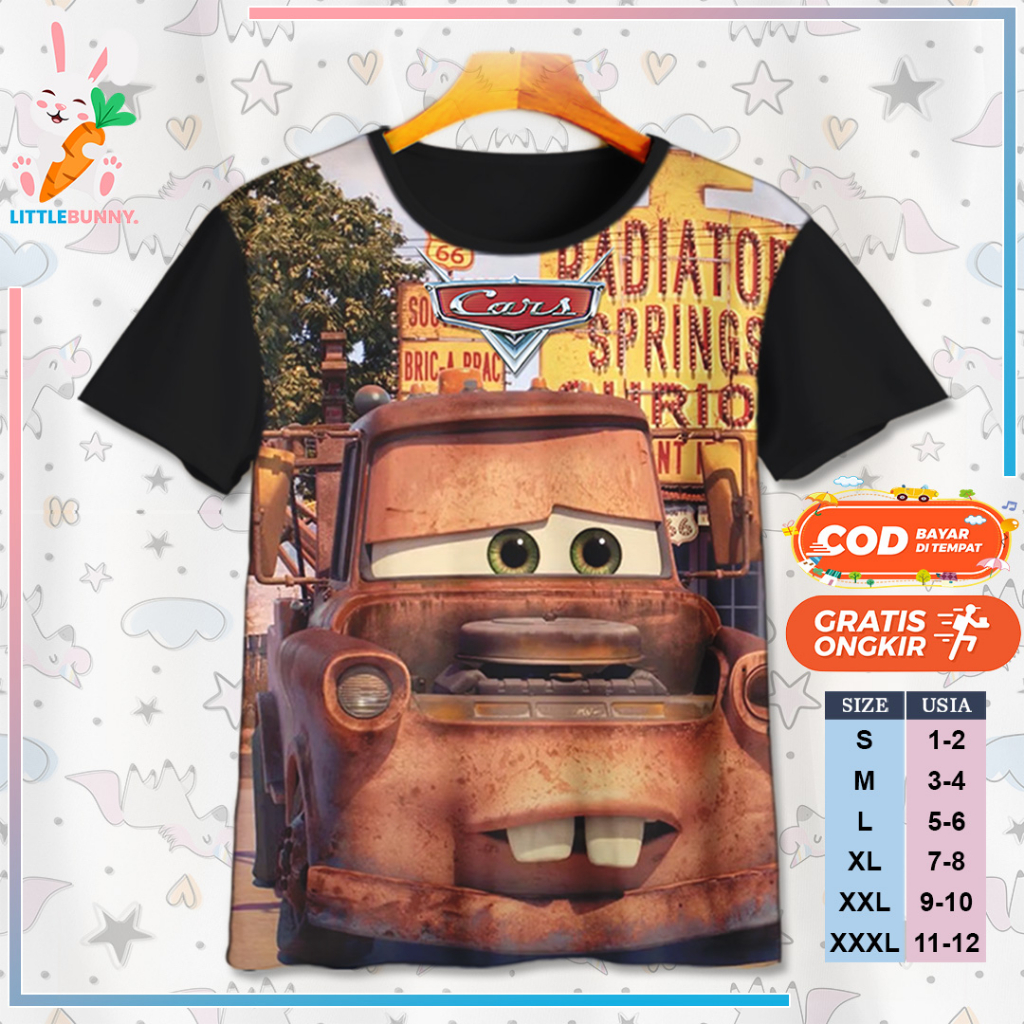 BAJU KAOS ANAK KARTUN 3D DISNEY CARS MCQUEEN V4 / KAOS ANAK 3D CARS MCQUEEN - LITTLE BUNNY