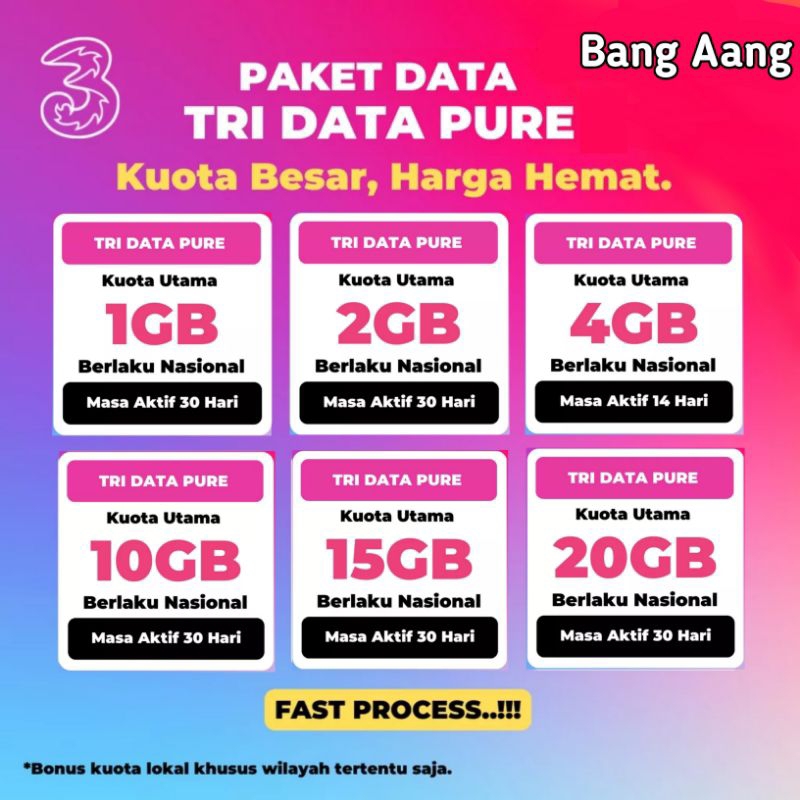 TERMURAH| PAKET DATA TRI DATA PURE