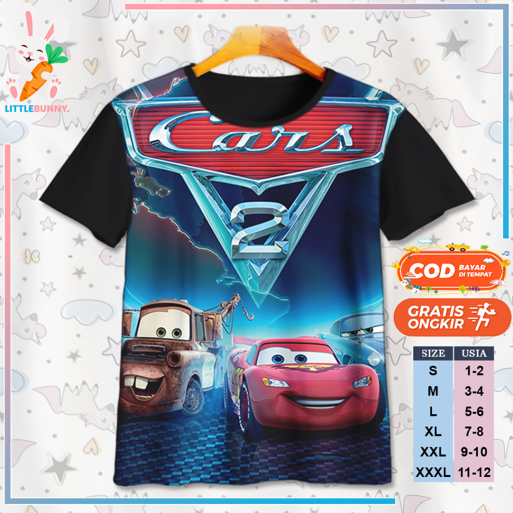 BAJU KAOS ANAK KARTUN 3D DISNEY CARS MCQUEEN V10 / KAOS ANAK 3D CARS MCQUEEN - LITTLE BUNNY