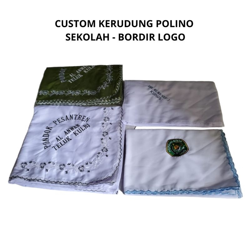 KERUDUNG POLINO SEGI EMPAT CUSTOM BORDIR LOGO SEKOLAH