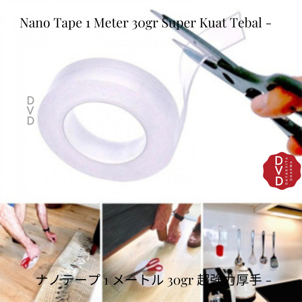 

Nano Tape 1 Meter 30gr Super Kuat Tebal - Lem Transparan Washable - Lakban Double Tape