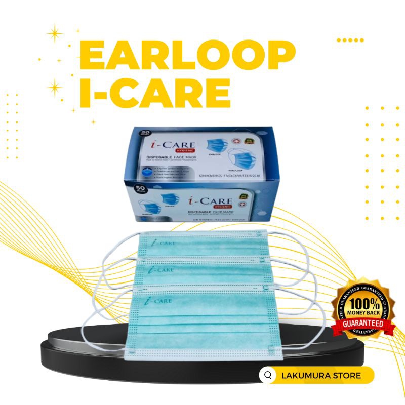 MASKER EARLOOP I-CARE 3 PLY HIJAU TOSCA DISPOSABLE FACE MASK ISI 50 PCS