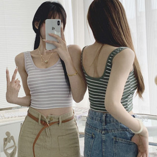GO!BR1289 Tank Top Tanktop Wanita Singlet Bralette Motif Garis Crop Top Spaghetti Atasan Wanita Sexy