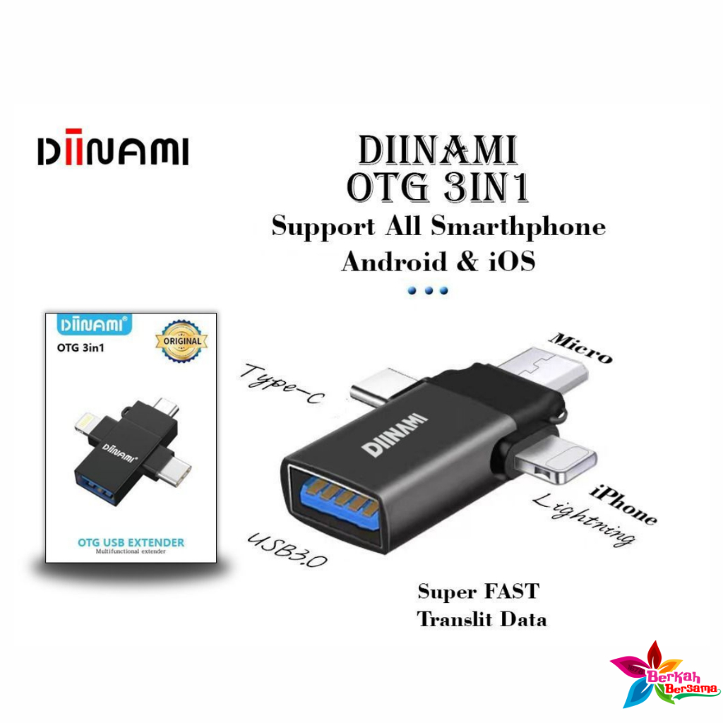 DIINAMI OTG 3in1 Type-C Lightning Micro USB Type C Android iPad Multi Devices BB8460