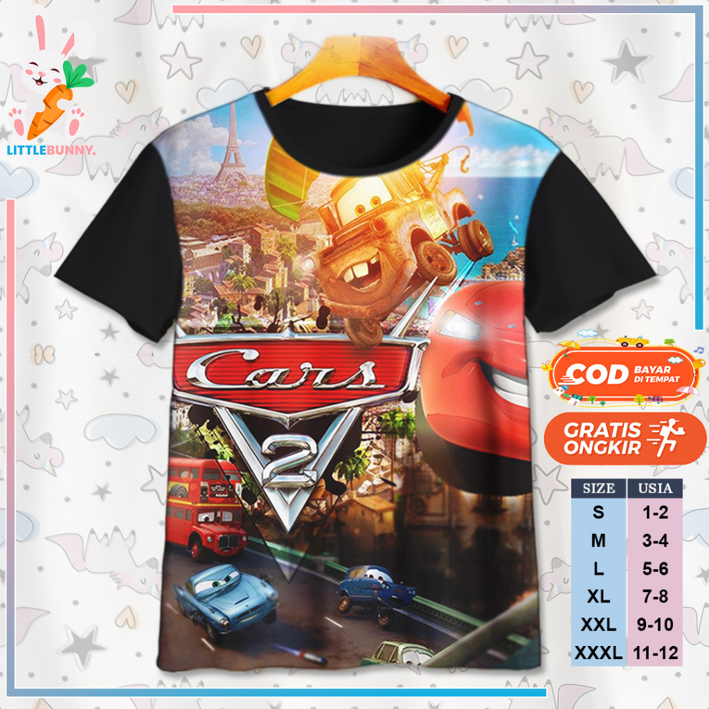BAJU KAOS ANAK KARTUN 3D DISNEY CARS MCQUEEN V18 / KAOS ANAK 3D CARS MCQUEEN - LITTLE BUNNY