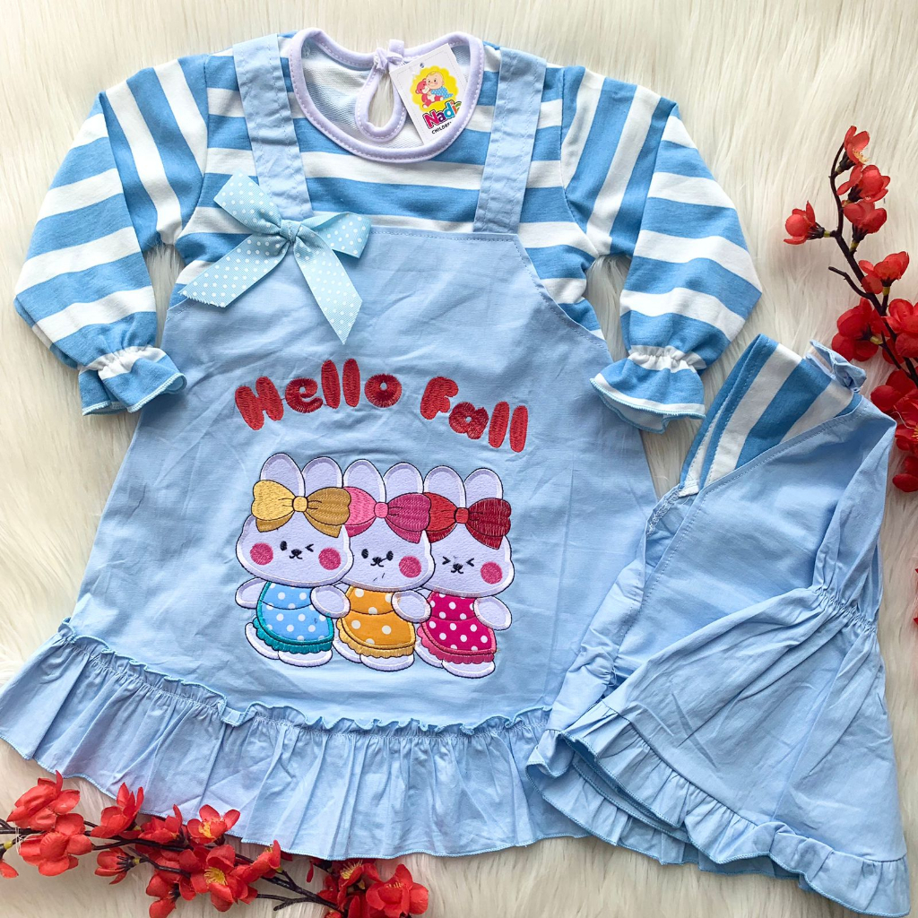 Baju dress lengan panjang kekinian lucu dapat bandana bestseller anak cewek perempuan murah -hel