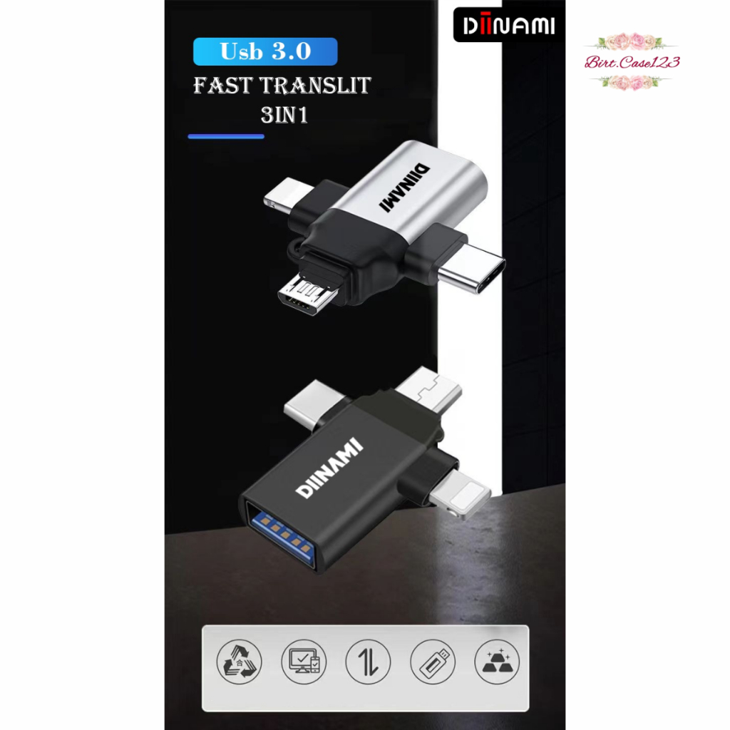 ￼DIINAMI OTG 3in1 Type-C Lightning (iPhone usb ) Micro USB Type C Android Apple iPhone iPad Multi Devices BC8033