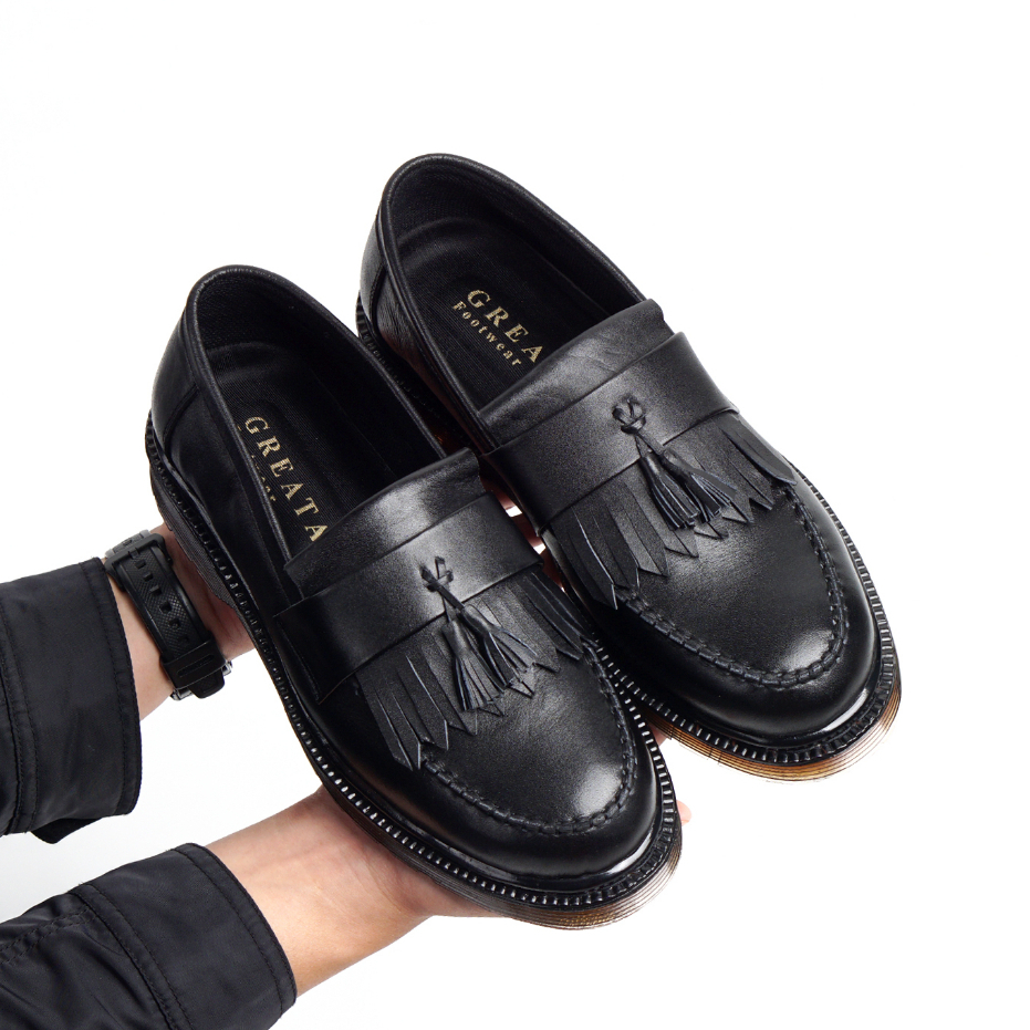 EMPIRE BLACK (Kulit Asli) Sepatu Loafers Pria Formal Kantor Kerja Kuliah Kondangan - Loafer Casual