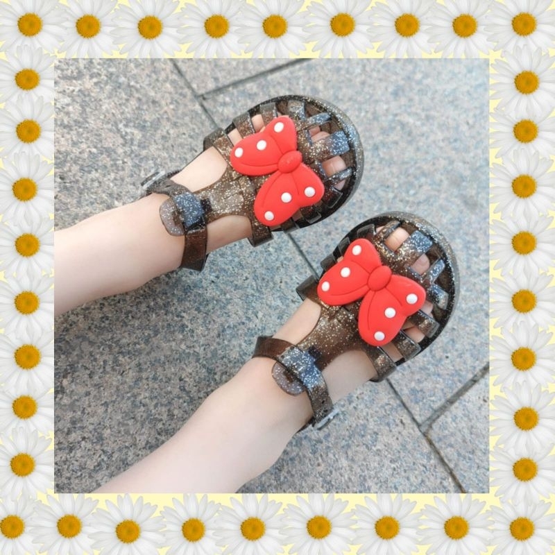 Sandal anak jelly minnie transparan import 31-34 /sandal anak gliter/sandal anak minnie/sandal anak karet/sandal anak anti slip/sandal anak gesper