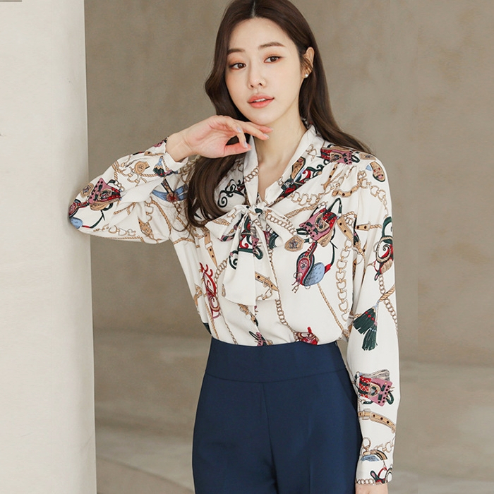 Top Blouse Kemeja Loose Perempuan Fashion Korea Ikat Pita