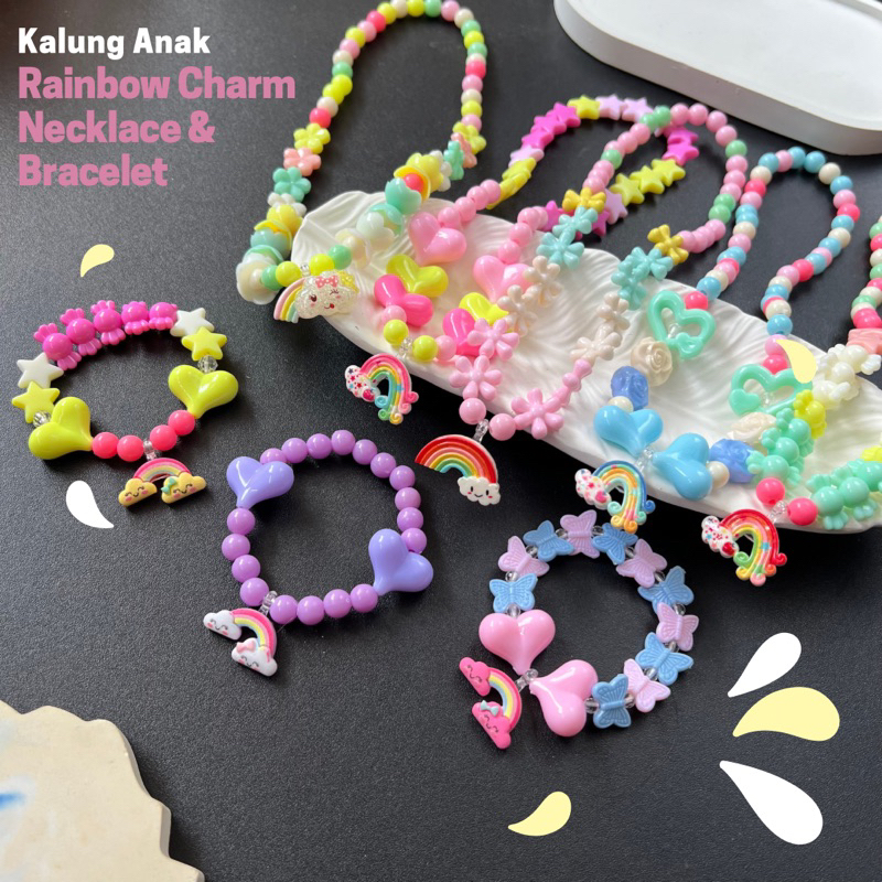 Gelang Kalung anak Rainbow Charm | Kalung Hadiah Anak Desain Cantik | Kalung Pelangi