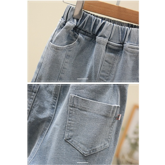 SETELAN ANAK CEWEK RENDA BAHU CELANA JEANS PITA SIZE 100-140 IMPORT