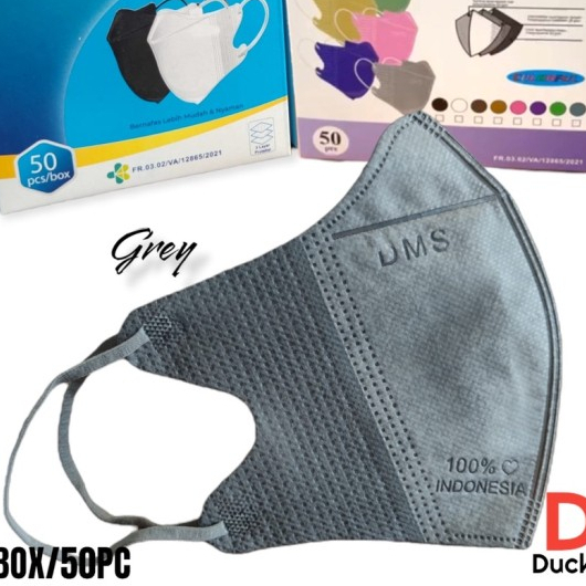 Masker duckbill DMS Abu Abu isi 50/masker duckbill Grey isi 50/ masker duckbill warna Abu 50 izin kemenkes