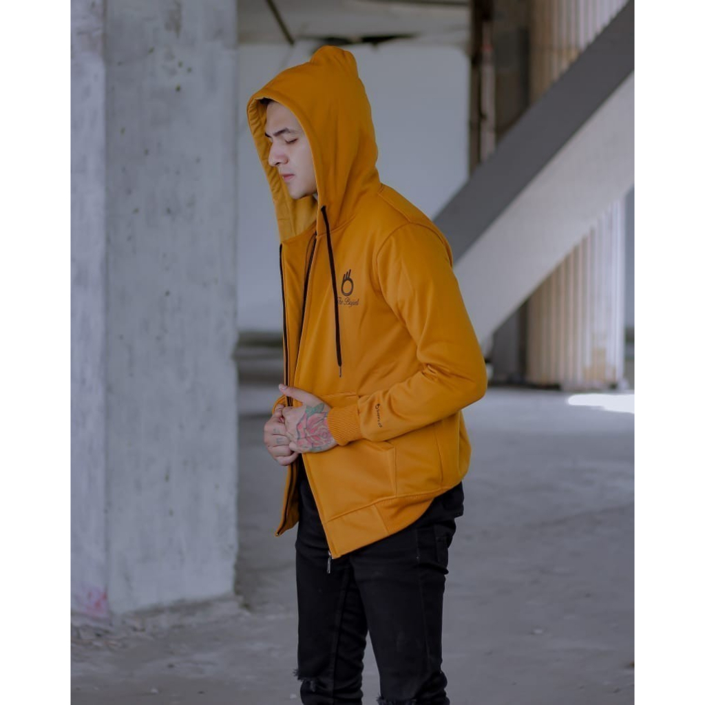 SWEATER HOODIE ZIPPER cowok Sweatshirt Pria BOJIEL Mustard motif Print lengan seri BJSL124