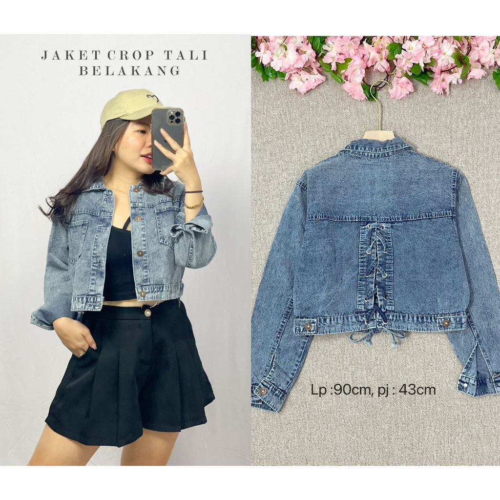 Jaket Crop Tali Belakang / Pakaian Wanita / Jaket & Mantel / Jaket Denim