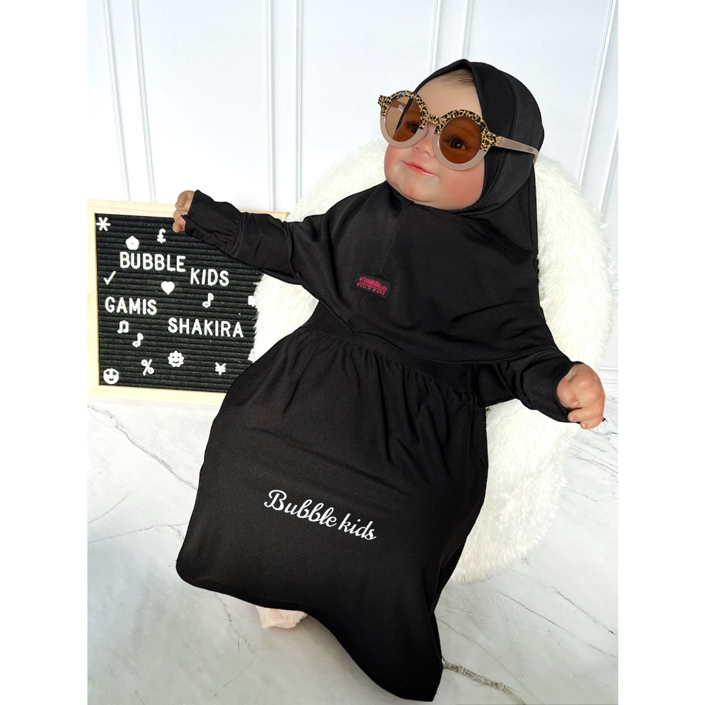 Gamis Hijab Bayi Shakira Bubble Kids Fashion Muslim Anak Balita Perempuan Polos Katun Spandek Jersey 0 - 2 Tahun navy