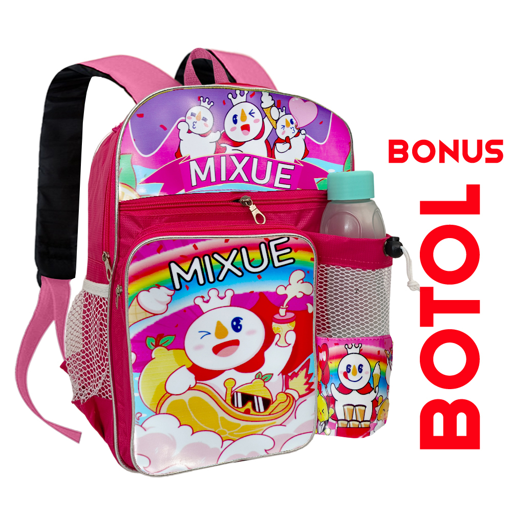 Tas Mixue Viral 2023 Tas Sekolah Anak Perempuan SD Ransel Gratis Botol Minum Karakter Unicorn BT21 Frozen Boba Tutup