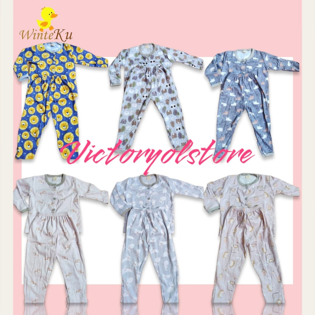 WINTEKU SETELAN /PIYAMA BABY DAN KIDS  BAJU KANCING PANJANG+CELANA PANJANG MOTIF
