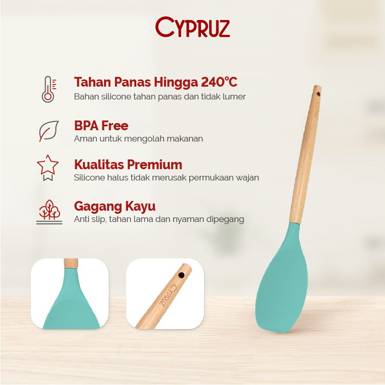 Cypruz Utensil Gg.Kayu Kepala Silicone: Sendok Serving RATA