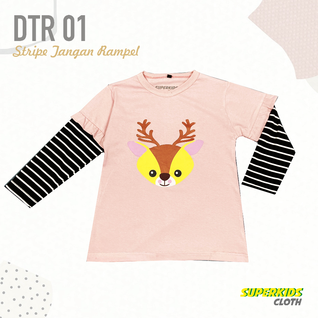 BAJU ANAK PEREMPUAN / KAOS ANAK PEREMPUAN / KAOS ANAK CEWEK STRIPE LENGAN PANJANG MOTIF KIJANG ECER GROSIR BRAND SUPERKSIDCLOTH 1 - 11 TAHUN