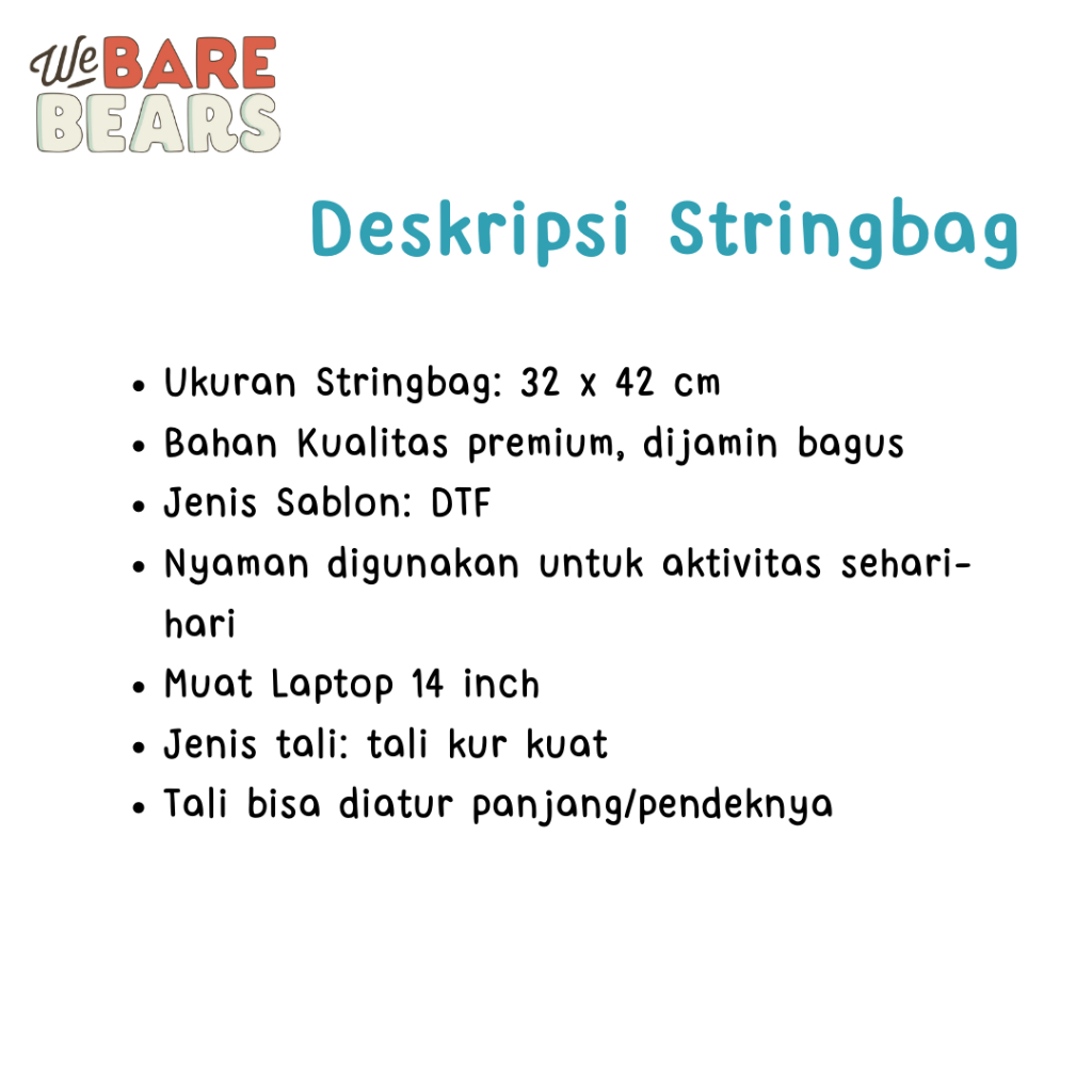 Stringbag We Bare Bears series ransel serut drawstring sekolah kuliah kampus viral string bag tas punggung || Kiiyoomii ||