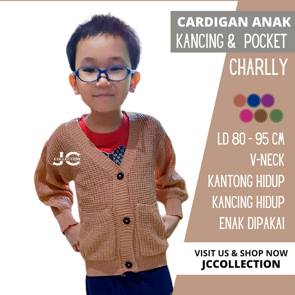 Cardigan Rajut Anak Laki Umur 2 Tahun - 9 Tahun / Kardigan  Leher V Challebb Kardigan Variasi Kantong dan Kancing - JCCollections