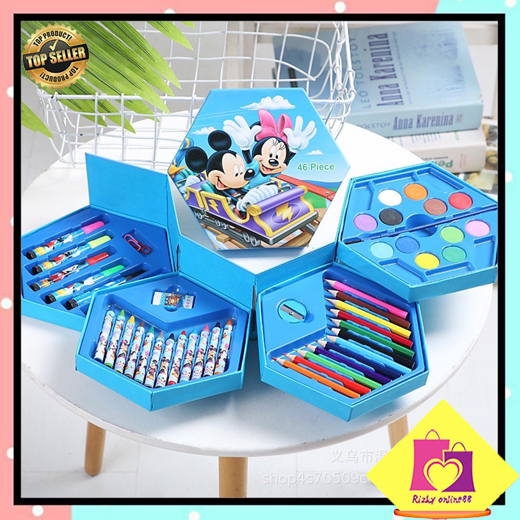 Rizkyonline Crayon Set Isi 46 Spidol Pensil Warna Cat Air Alat Lukis Murah STY09