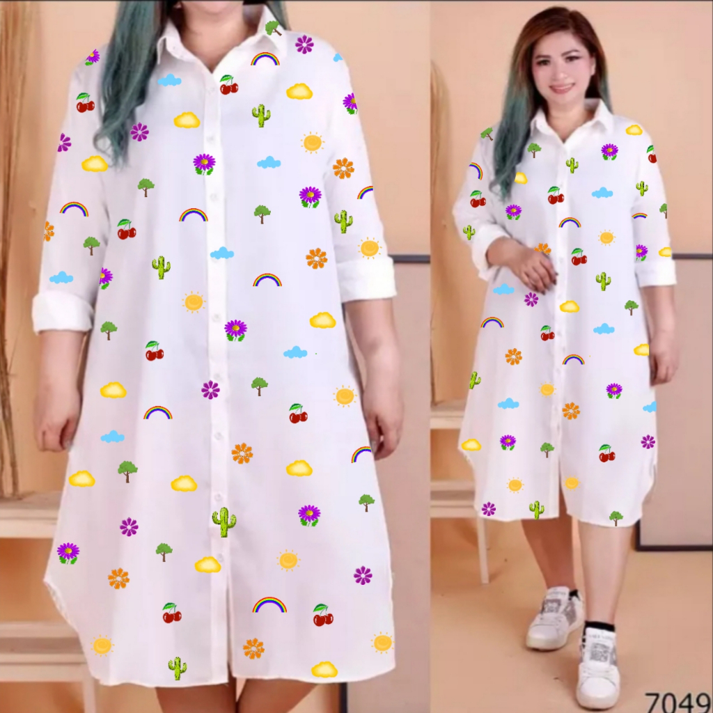 TERBARU TUNIK CHERRY BAHAN RAYON ADEM/ KEMEJA TUNIK/ BLOUSE TUNIK/TUNIK PUTIH/MOTIF CHERRY/BAJU TUNI