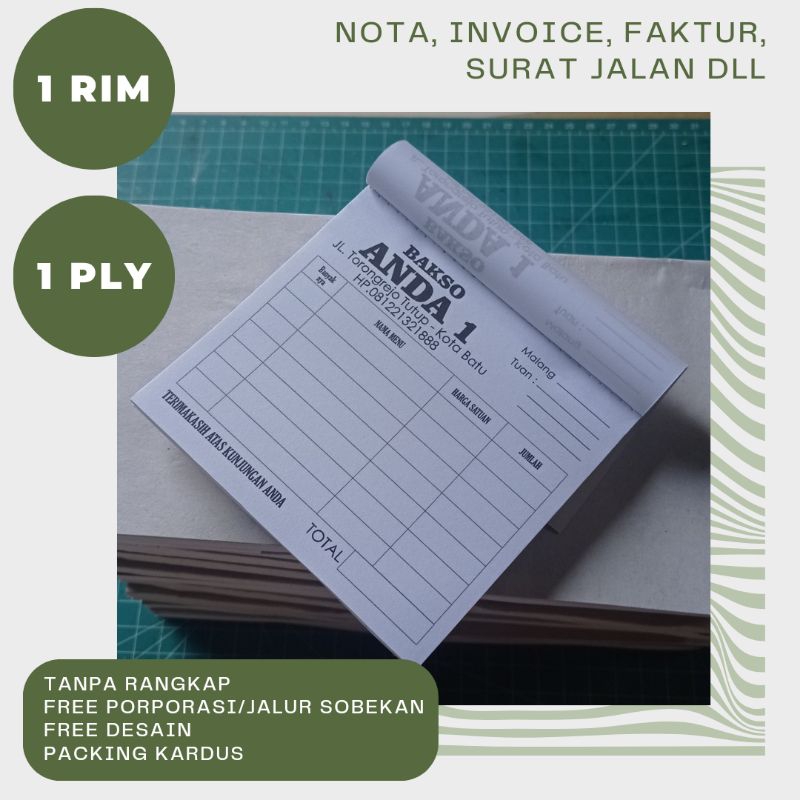 CETAK NOTA 1 RIM 1 PLY | FREE PORFORASI