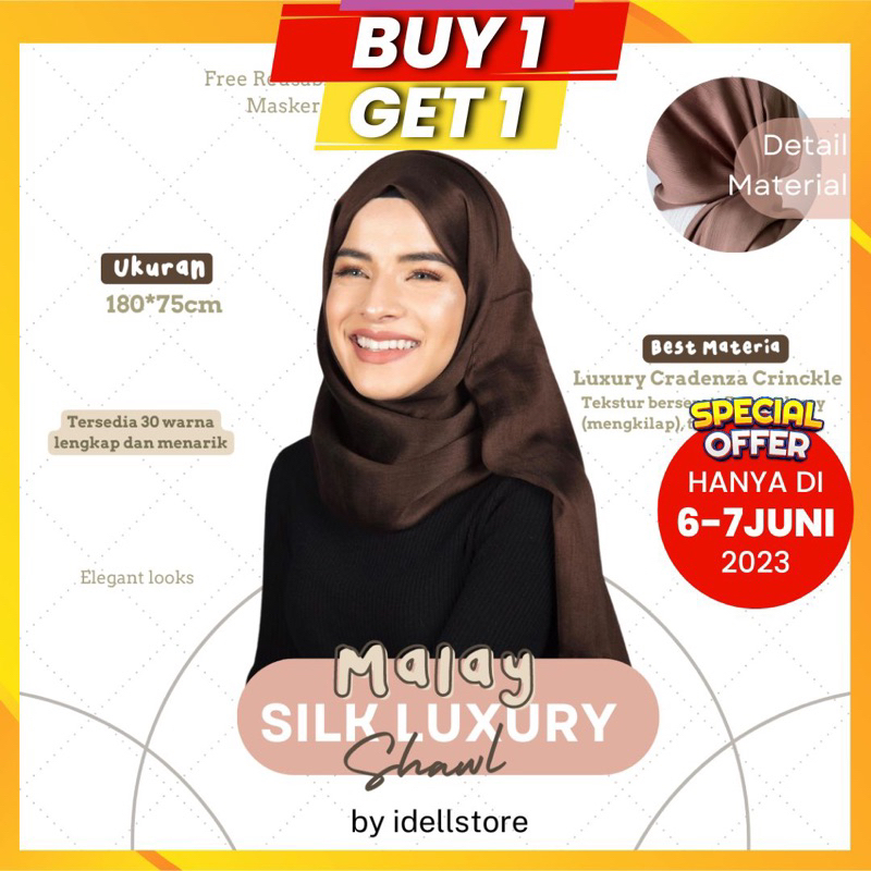 [ BUY 1 GET 1 ] 11-15 November 2023 • Malay Silk Luxury Shawl by idellstore • Pashmina Silk crinkle premium