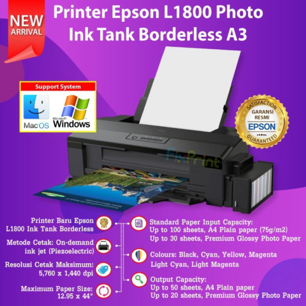 Printer Epson L1800 Print A3 GARANSI RESMI A3 INFUS Ori Original - COMPATIBLE INK