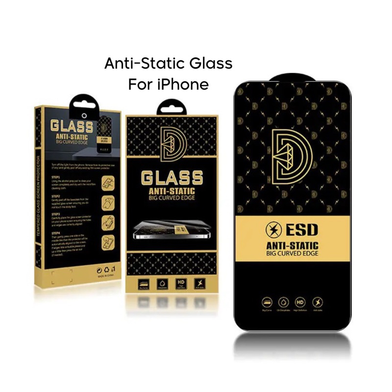 Golden Diamond ESD Tempered Glass Clear Anti-Static Explosion Proof Screen Protector iPhone 6g 7 8 X XS XR 11 12 Mini 13 Pro Max 14+ Plus