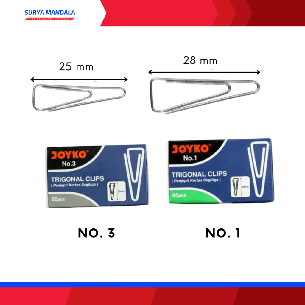 

PAPER CLIP No.1 No.3 JOYKO KLIP PENJEPIT KERTAS TRIGONAL