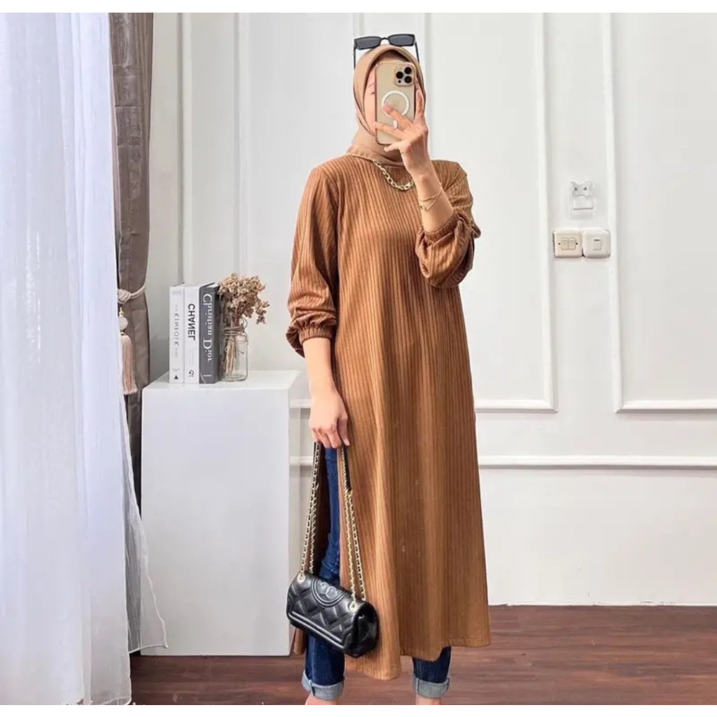 ￼Tunik Long knit knit tunik l Pakaian knit Wanita l knit Keren Murah Tania long tunik knit