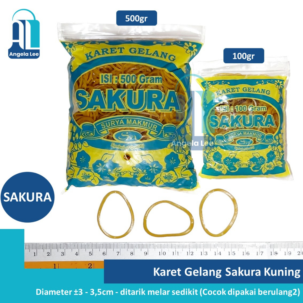 Grosir Karet Gelang Kuning Sakura 14mm @500gram ikat uang duit barang plastik dapur