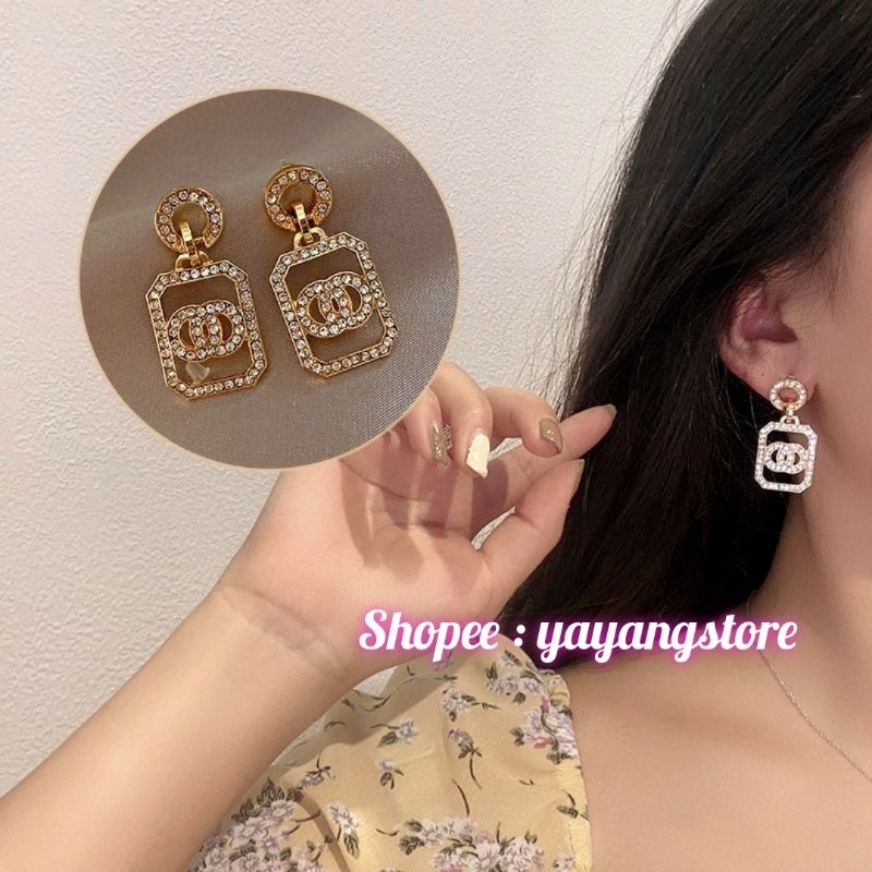 Anting Pesta Wanita Batu Permata Besar ChL / Anting Korea Wanita Cantik Mewah