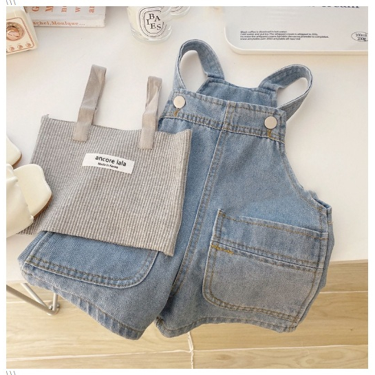 SET ANAK IMPORT OVERALL BAJU MONYET IMPORT ABU SIZE 100-140