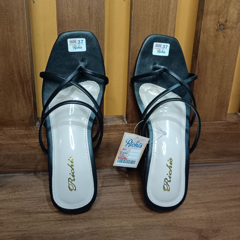 Sandal heels 3cm hak tahu Richis Sandal tali Sandal wanita Sandal teplek Sandal import