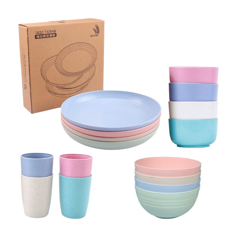 MANGKOK SET 4PCS WHEAT STRAW JERAMI / PIRING GELAS SET 4PCS WARNA MACARON / MANGKUK MAKAN BOWL BABY / PERALATAN MAKAN DAPUR SET / ALAT MAKAN BAYI