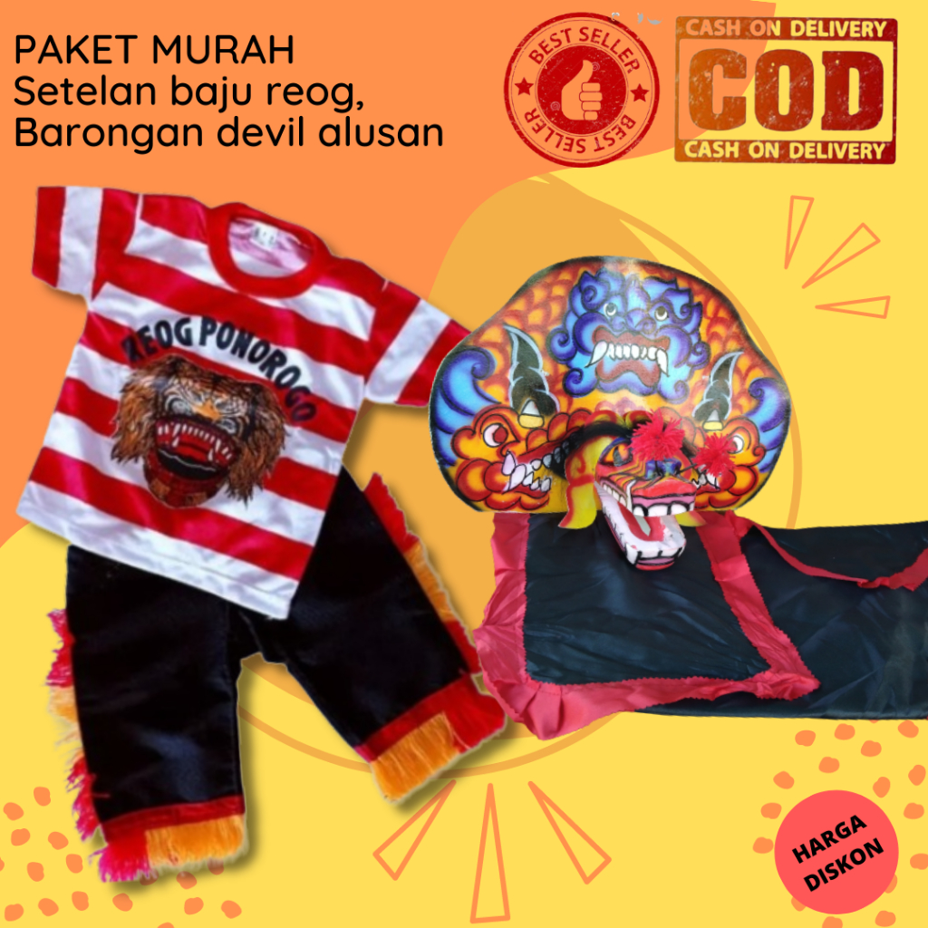 Paket murah set baju reog dan caplokan barongan devil alusan jaranan kuda lumping