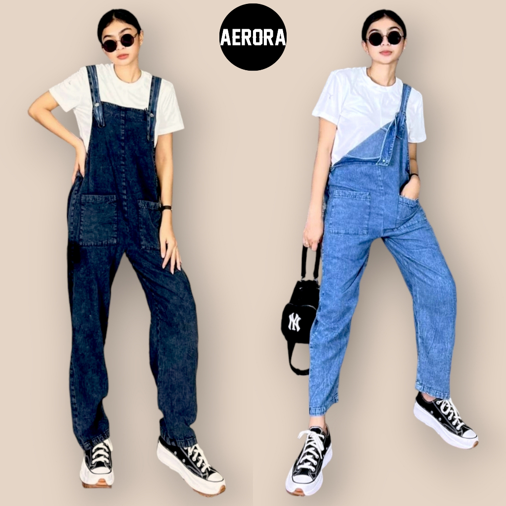 Baju Kodok Overall Overal Jumpsuit Jeans Wanita Korean Polos Terbaru 2023 Simpel Cantik Kekinian M-XL