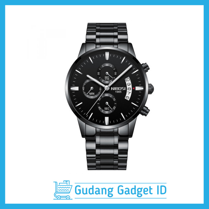 Jam Tangan Pria Analog Chronograph NIBOSI - 1985 - Black/Silver - SEVMWAB1