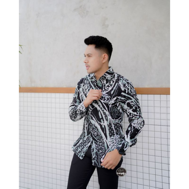 (BISA COD) kemeja batik slimfit kemeja batik pria lengan panjang kemeja formal baju batik modern batik pria