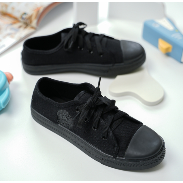 Sepatu Sekolah All Star Pendek Full Black Polos Casual 5323 (Size 31-36)