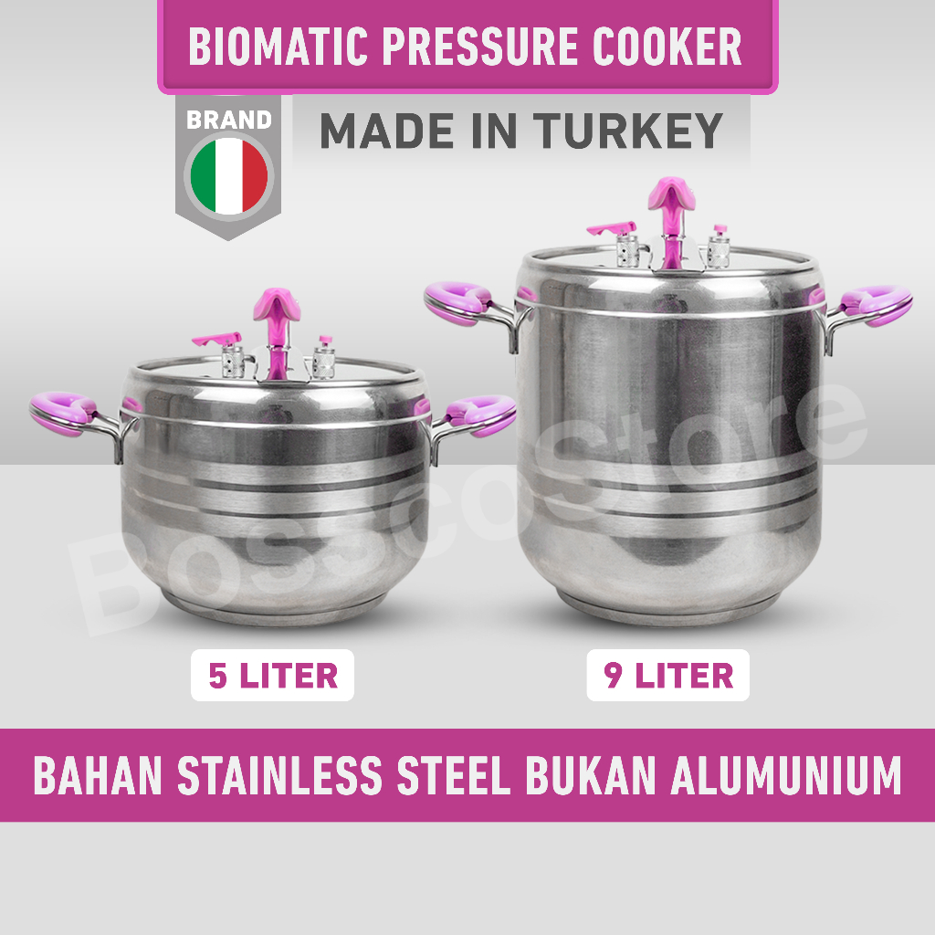 Biomatic Panci Presto 9 Liter Stainless Steel 18/10 (304) Made in Turkey Pressure Cooker premium berkualitas untuk kompor induksi kompor induction panci presto ukuran besar ukuran kecil presti pelunak daging presto premium berkualitas