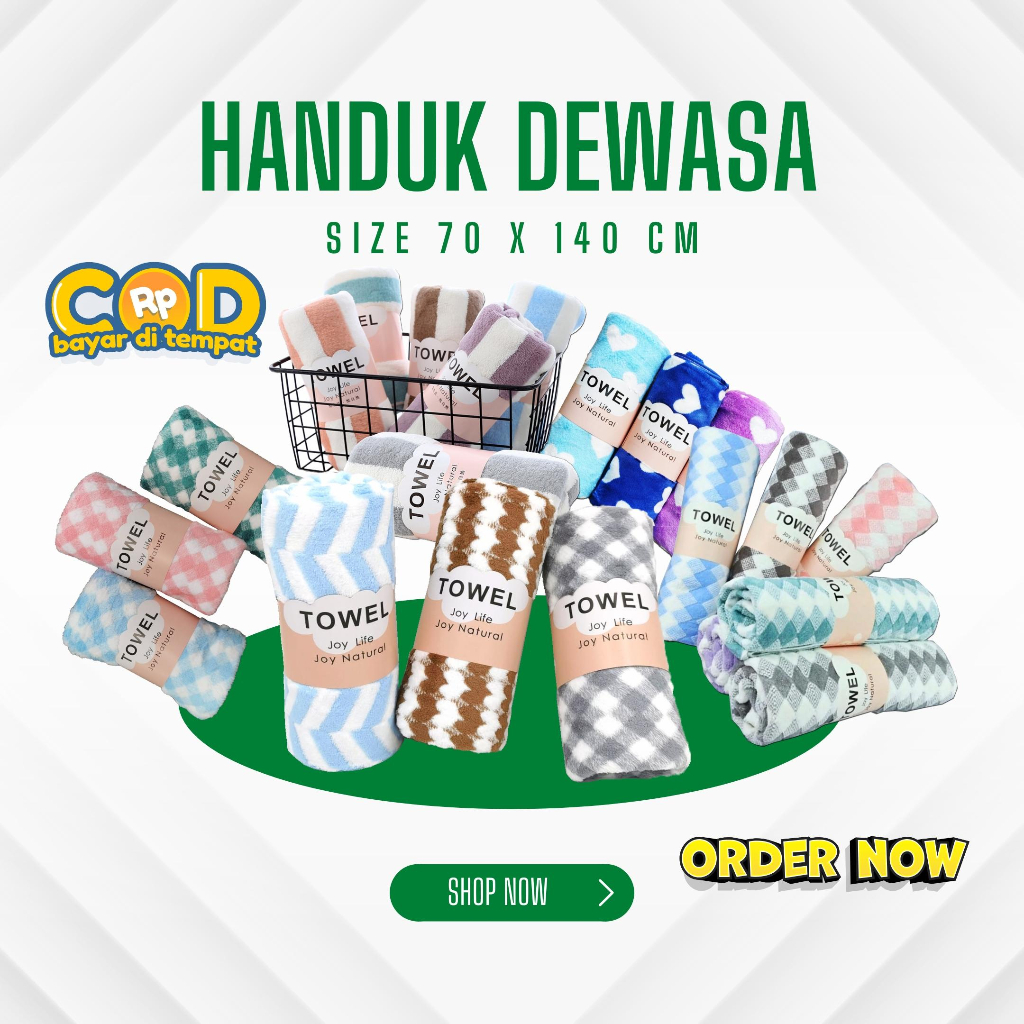 KUP - COD MURAH SATUAN HANDUK MICROFIBER DEWASA UK 70 X 140 CM MOTIF &amp; WARNA RANDOM